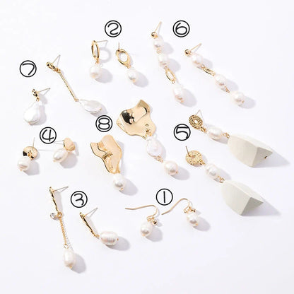 Vintage geometric pearl asymmetric earrings with 925 silver hooks, perfect for adding elegance to any outfit.