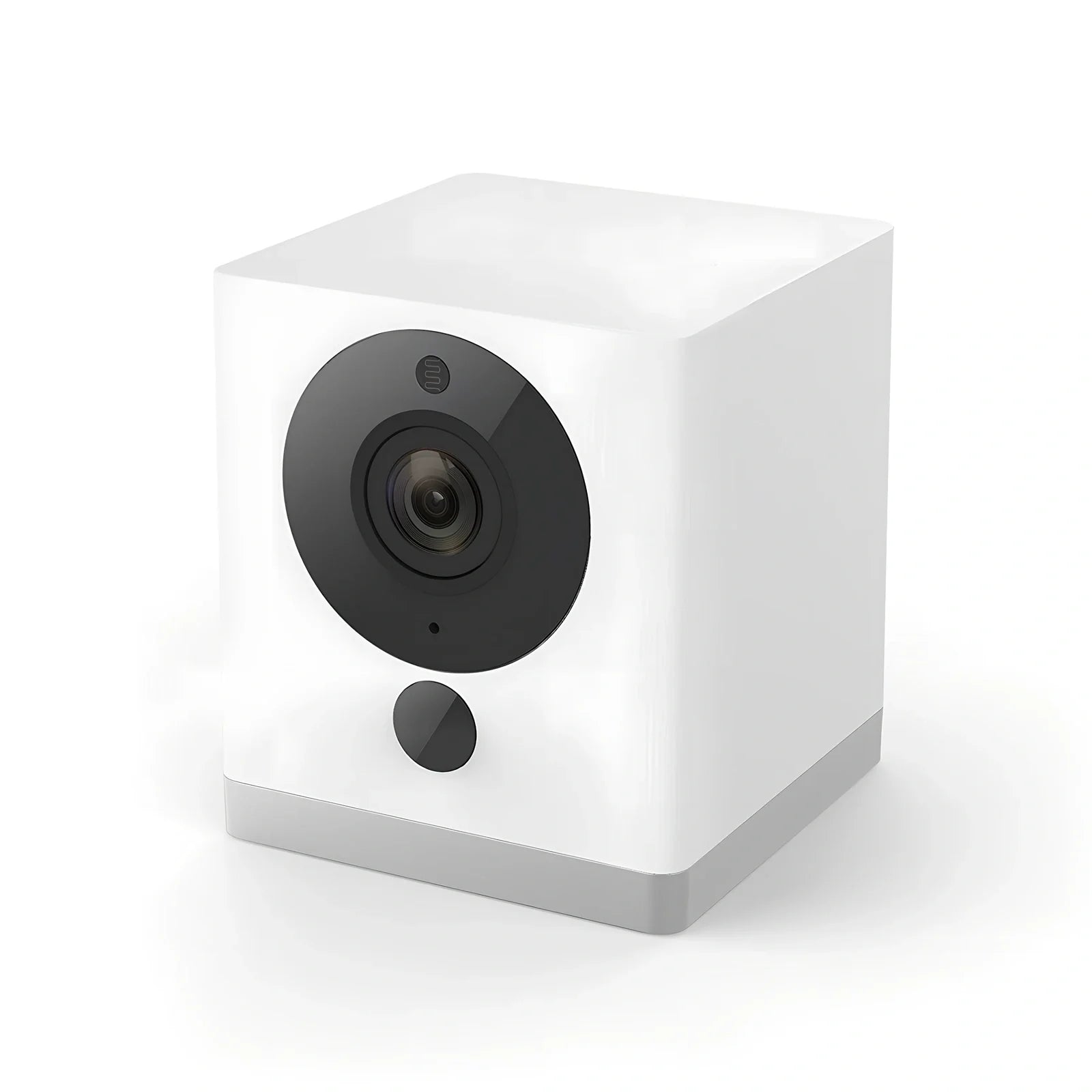 White wireless smart home camera with 1920x1080 resolution, 3.6 mm lens, and motion alarm for indoor security