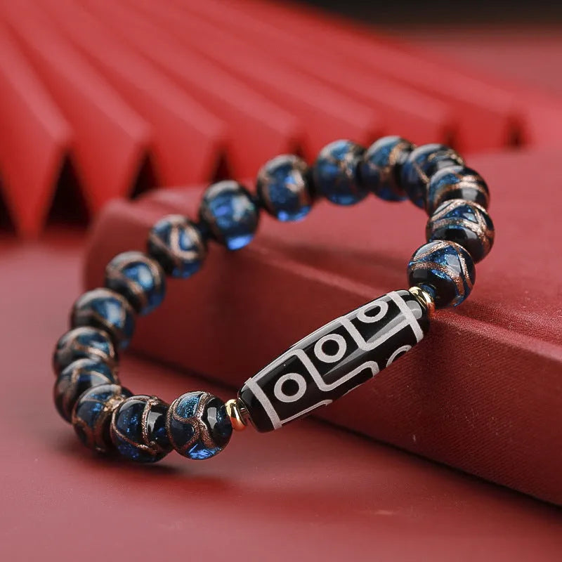 Chinese style coloured glaze bracelet with five-colour lucky beads and auspicious patterns