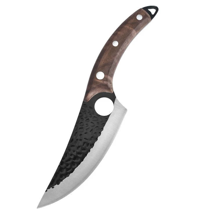 Hand-forged boning knife with walnut handle for precise meat cutting