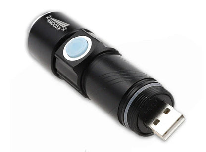 Mini waterproof rechargeable LED flashlight with USB charging and telescopic zoom
