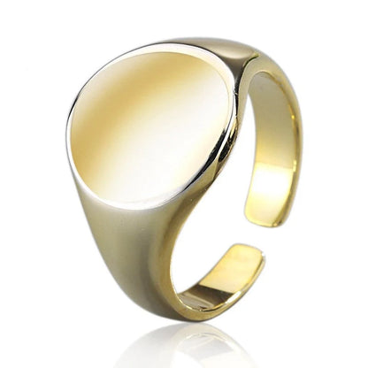 Adjustable oval smooth ring with polished electroplated finish in platinum and gold