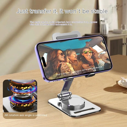 360-degree rotating metal stand for mobile phones and tablets in black, white, and silver