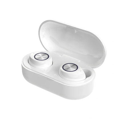 Bilateral stereo Bluetooth 5.0 earphones in black with 15m range for calls and music