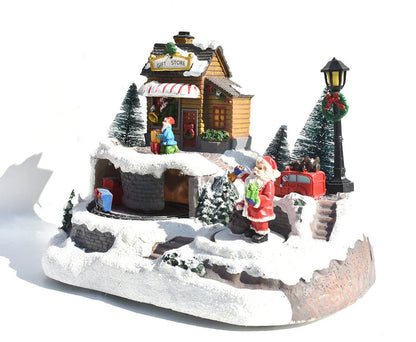 Christmas village LED light music house decoration with rotating figures and colourful lights