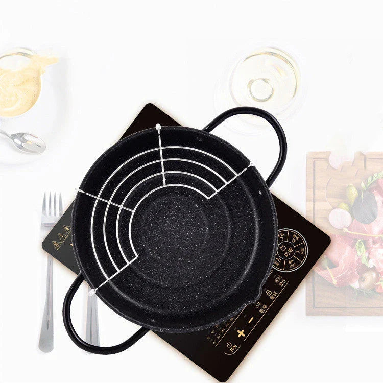 Household oil-saving fryer with non-stick coating and removable grease filter