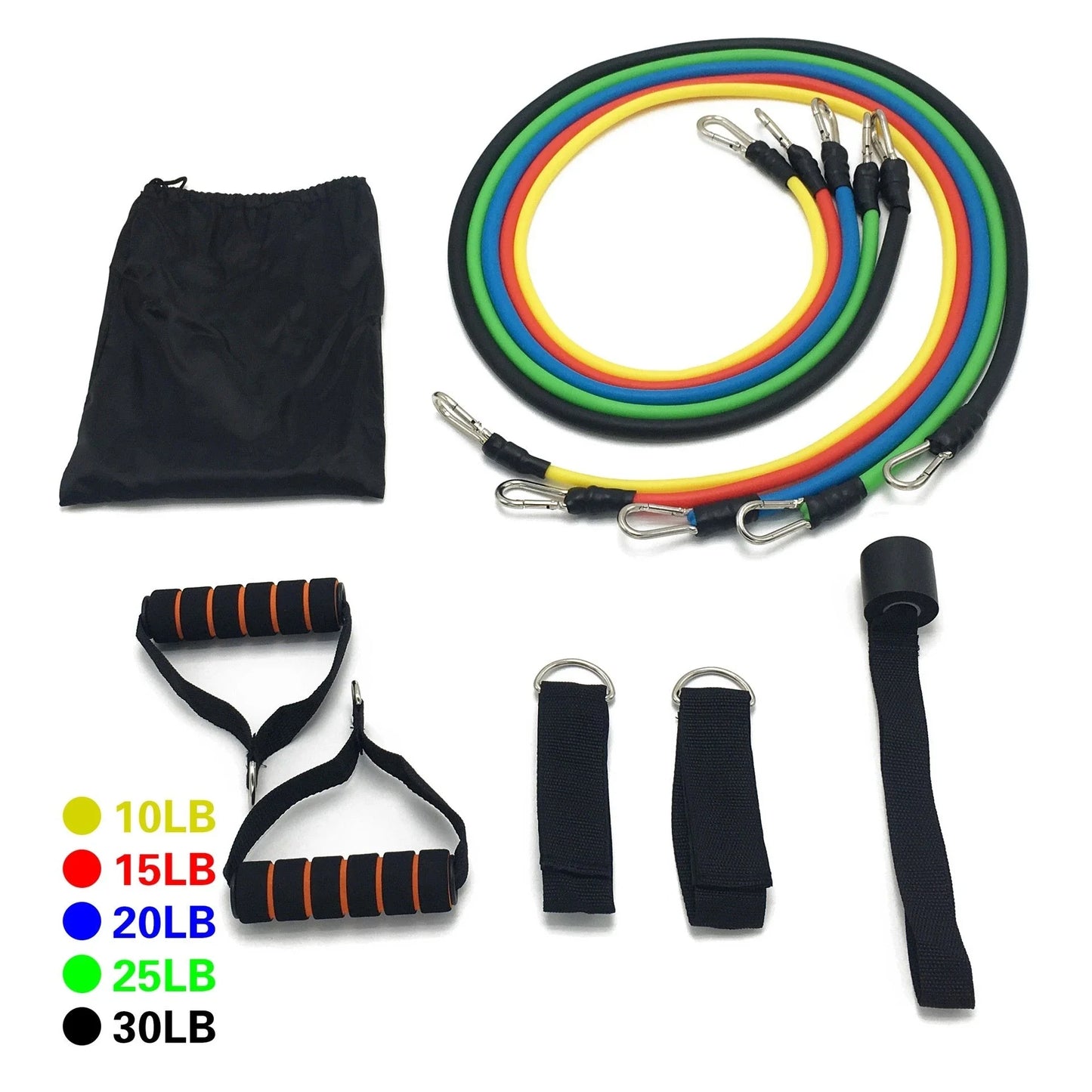 17-piece multi-function puller set with resistance bands, handles, and ankle straps for home strength training