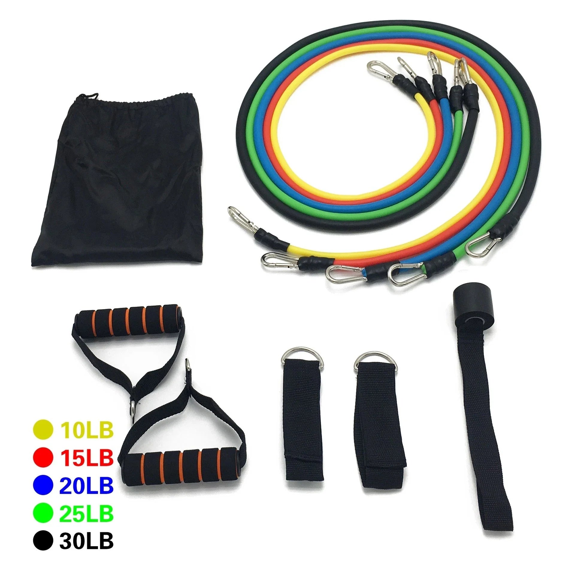 17-piece multi-function puller set with resistance bands, handles, and ankle straps for home strength training