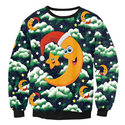 Cartoon Vacation Santa Elf pullover in cotton, full sleeves 60-70cm, O-neck for women and men, casual winter top sizes S-XL