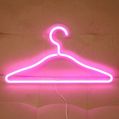 LED Neon Light Sign Clothes Stand USB Powered Hanger in white, pink, and warm light options