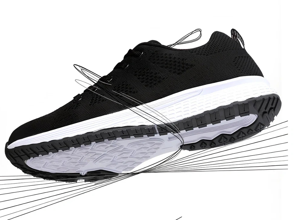 Breathable black mesh sports shoes for female students, flat heel, MD sole, UK size 3-6 range
