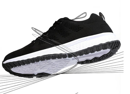 Breathable black mesh sports shoes for female students, flat heel, MD sole, UK size 3-6 range