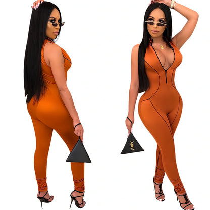 Side-striped jumpsuit in blue with Asian sizing, stripes for leg lengthening, sizes S-2XL