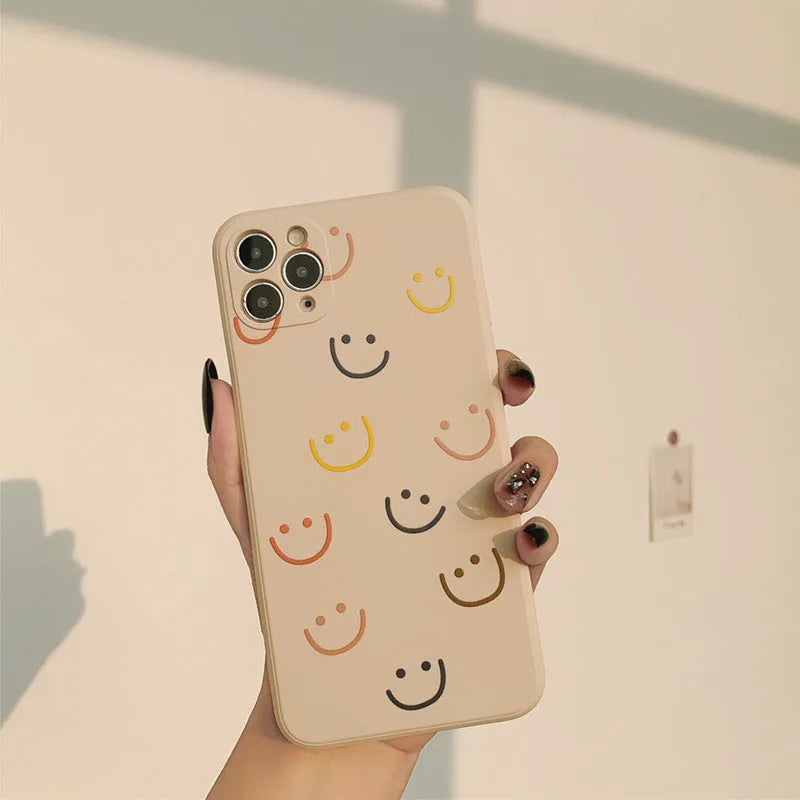 Smiley face design TPU silicone iPhone case in rainbow pattern