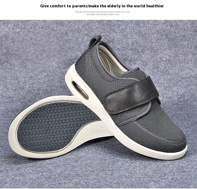 Men's velcro casual shoes in black with mesh fabric upper and round toe