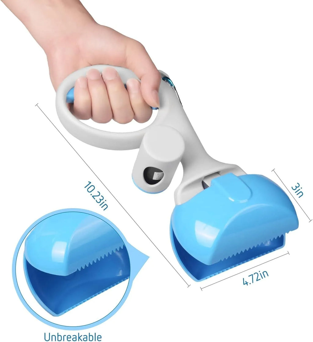 ABS plastic pet pooper scooper with integrated trash bag holder in blue colour