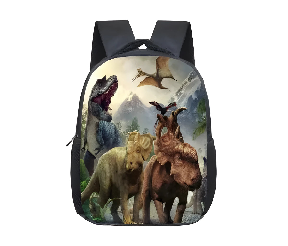 Jurassic dinosaur 3D printed backpack on a student, polyester, waterproof, medium size 40x30x13cm, 16 inch laptop pocket