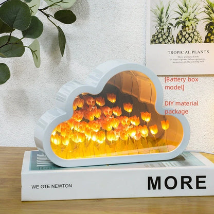 DIY Tulip Night Lamp with LED light and decorative mirror in pink, purple, or blue