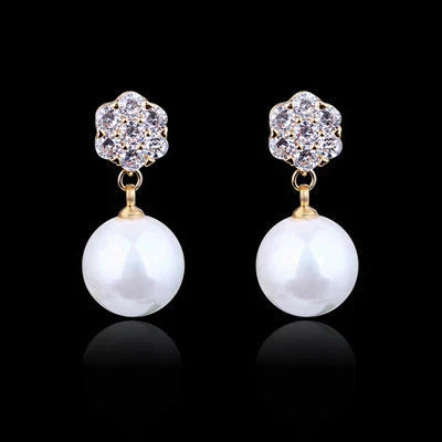 Round pearl long earrings with s925 silver needle, elegant and hypoallergenic