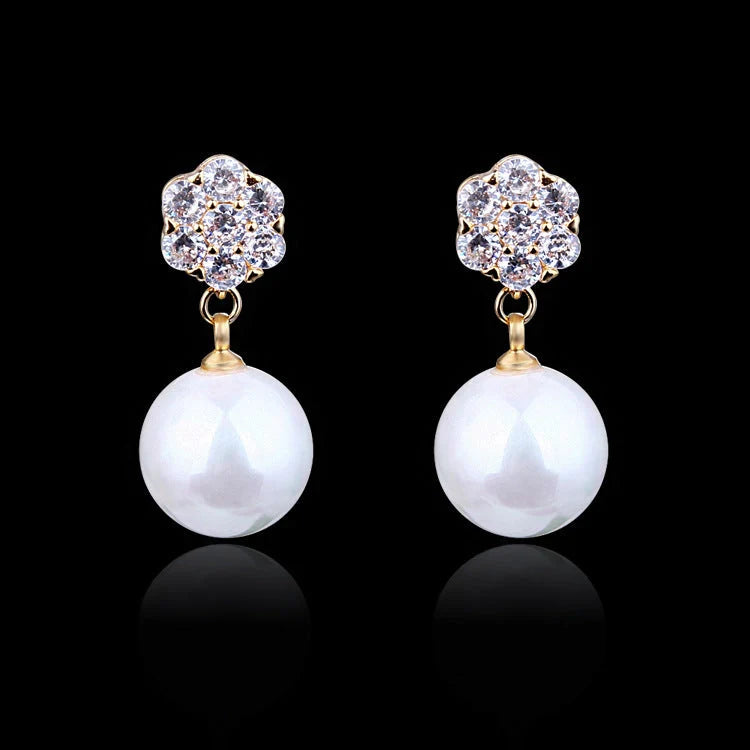 Round pearl long earrings with s925 silver needle, elegant and hypoallergenic
