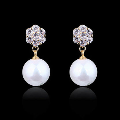 Round pearl long earrings with s925 silver needle, elegant and hypoallergenic