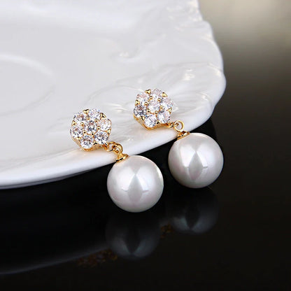 Round pearl long earrings with s925 silver needle, elegant and hypoallergenic