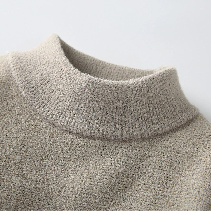 Men's mock neck velvet sweater in rabbit fur for winter warmth