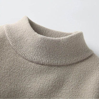 Men's mock neck velvet sweater in rabbit fur for winter warmth