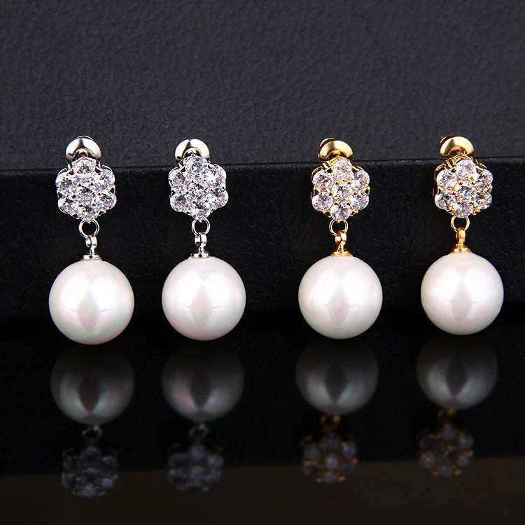 Round pearl long earrings with s925 silver needle, elegant and hypoallergenic