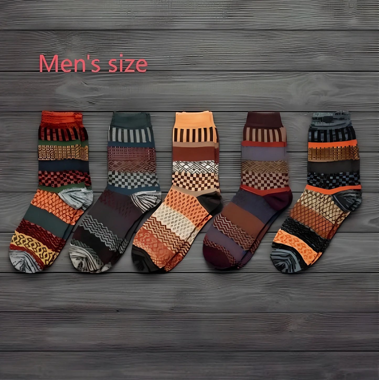 Pack of 5 thick stripe wool blend socks in various colours, featuring 15% rabbit hair for winter warmth, fitting sizes 39-42