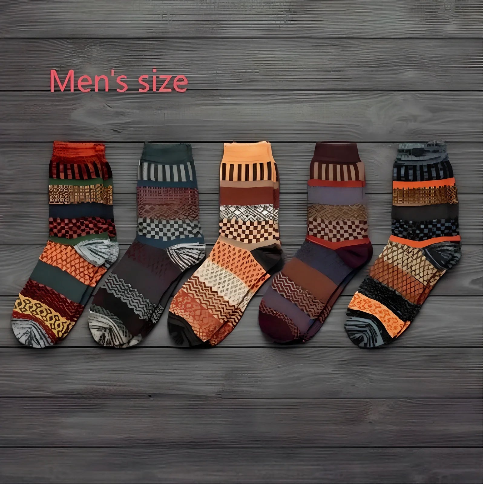 Pack of 5 thick stripe wool blend socks in various colours, featuring 15% rabbit hair for winter warmth, fitting sizes 39-42