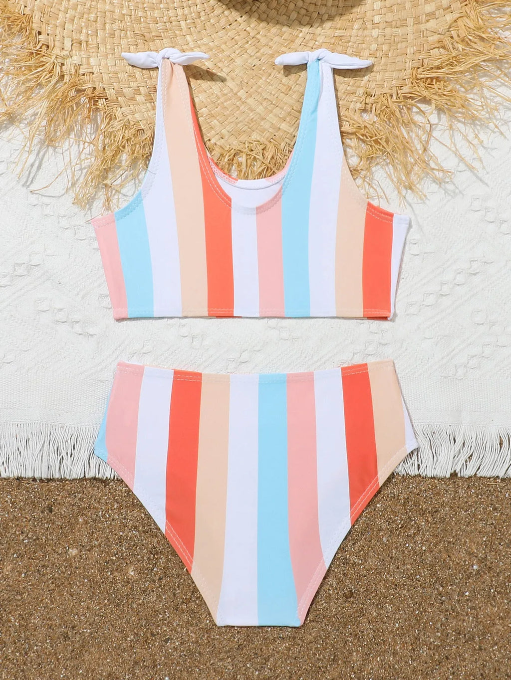 Girls' plaid pattern swimsuit briefs with matching bra for swimming