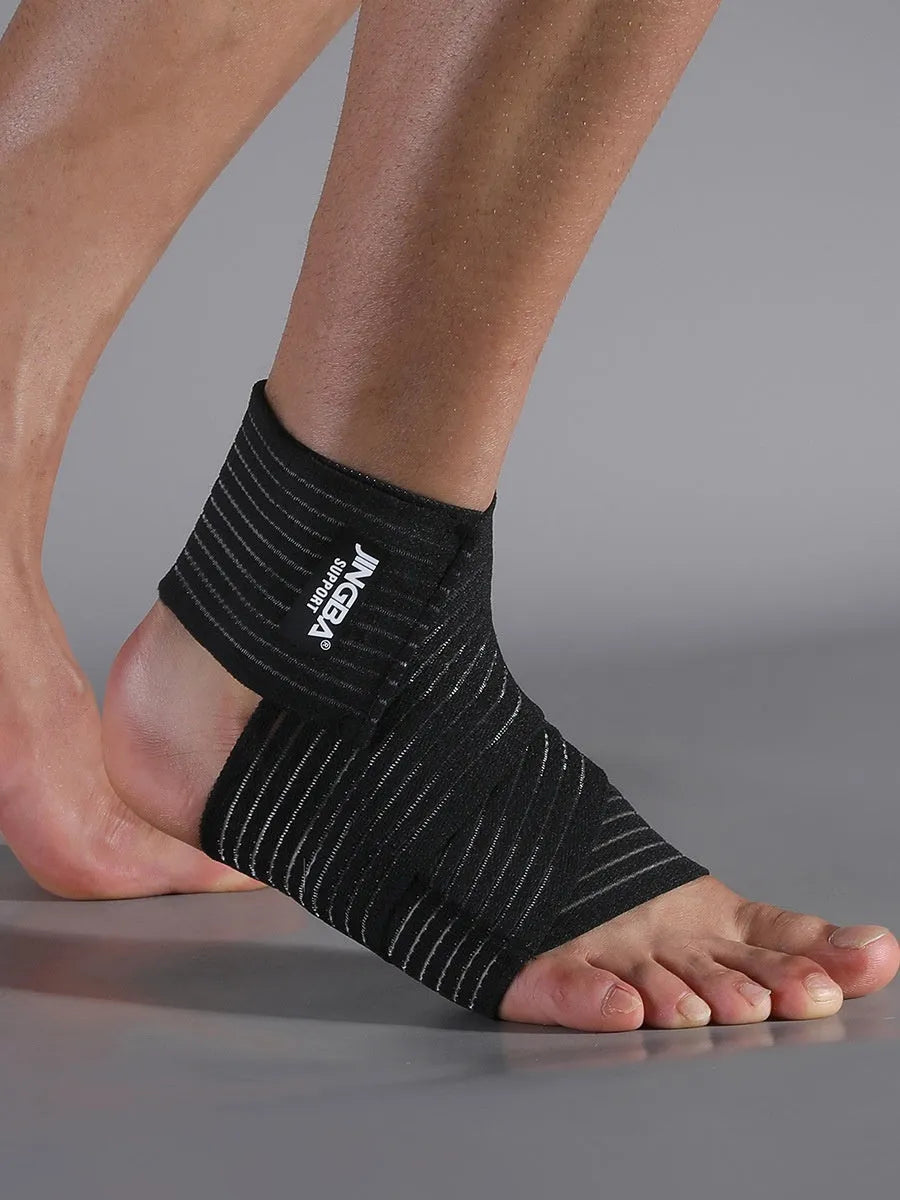 Adjustable black sports bandage ankle support for running and basketball