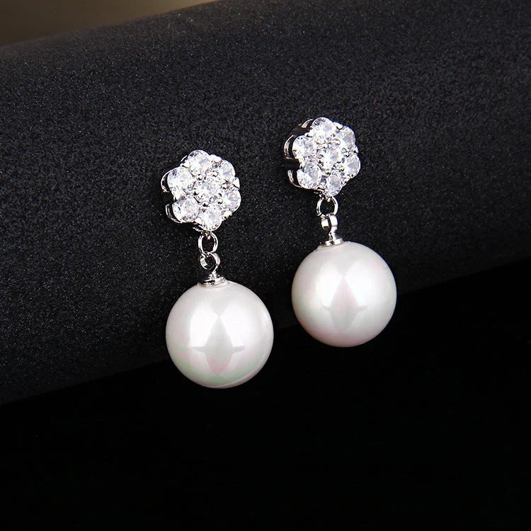 Round pearl long earrings with s925 silver needle, elegant and hypoallergenic