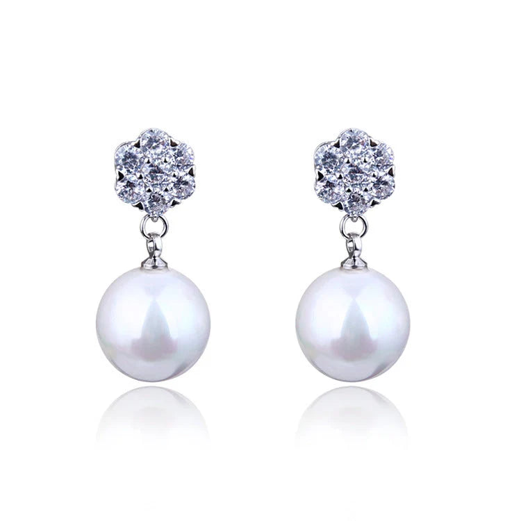 Round pearl long earrings with s925 silver needle, elegant and hypoallergenic