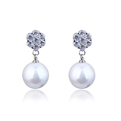 Round pearl long earrings with s925 silver needle, elegant and hypoallergenic