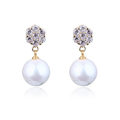 Round pearl long earrings with s925 silver needle, elegant and hypoallergenic