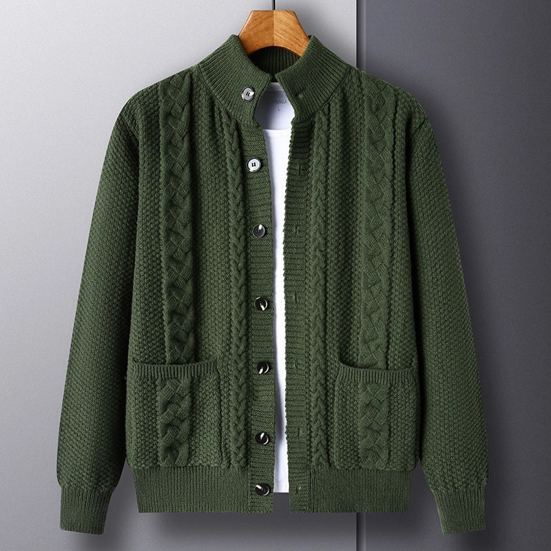 Men's jacquard loose-fitting cardigan with pockets in various colours