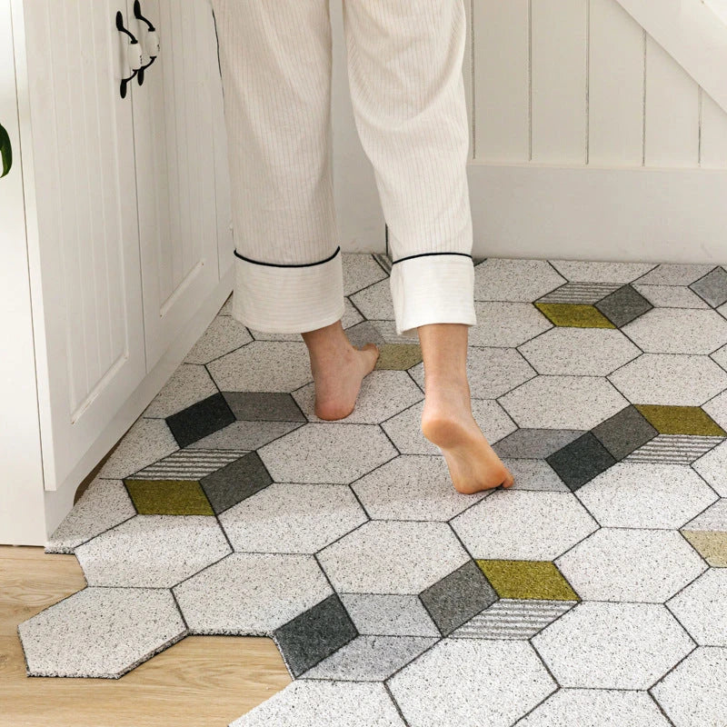 Hexagon printed non-slip custom cut doormat with net backing