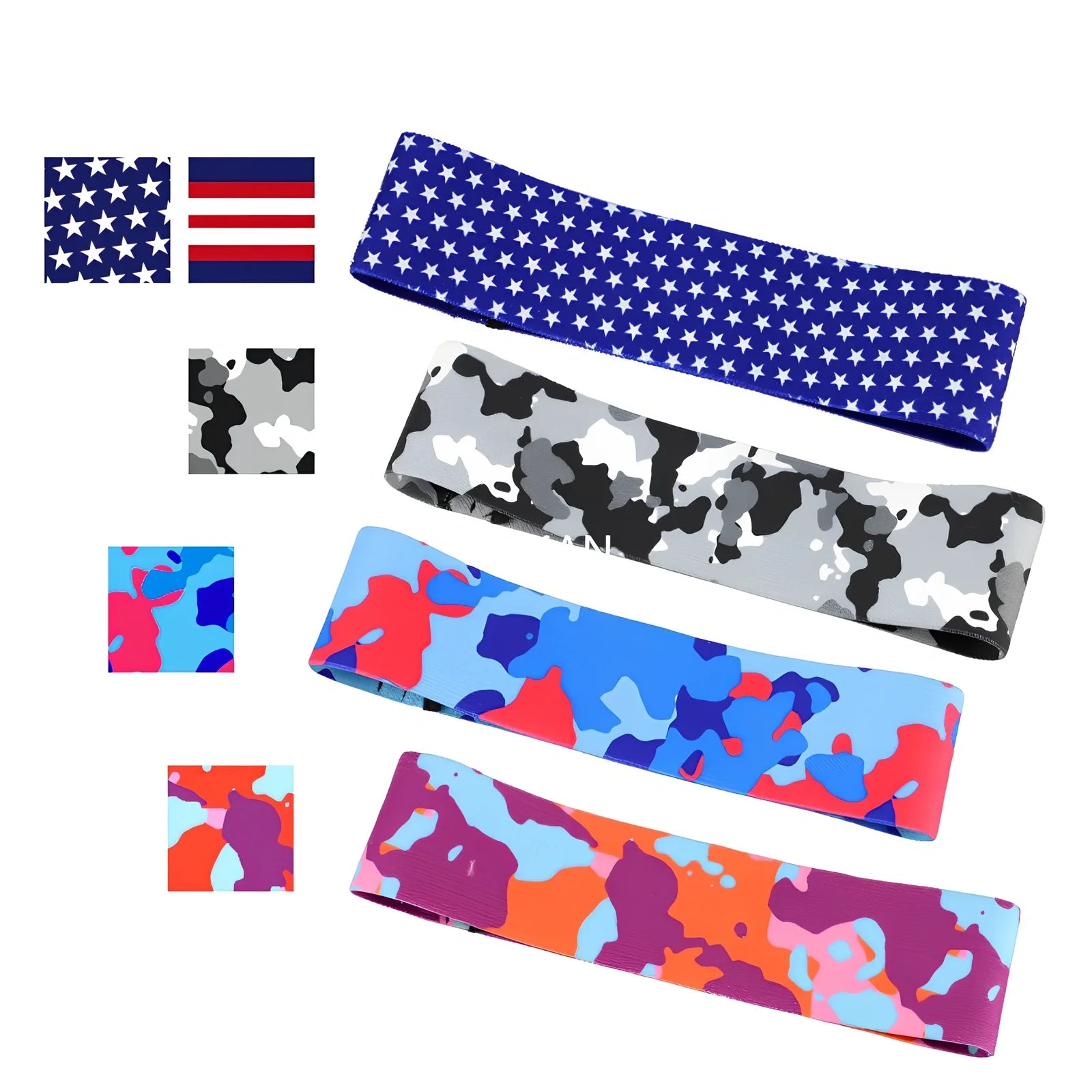 Camouflage anti-slip resistance band in blue, 67-88cm sizes for hip lift yoga training