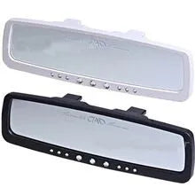 Flat car interior mirror with black and white colour sections, universal fit for most vehicles