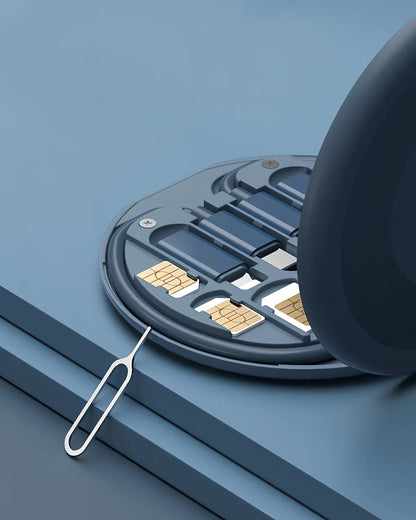 White 60W multi-function charging cable storage box with Type-C, Lightning, USB interfaces and card slots