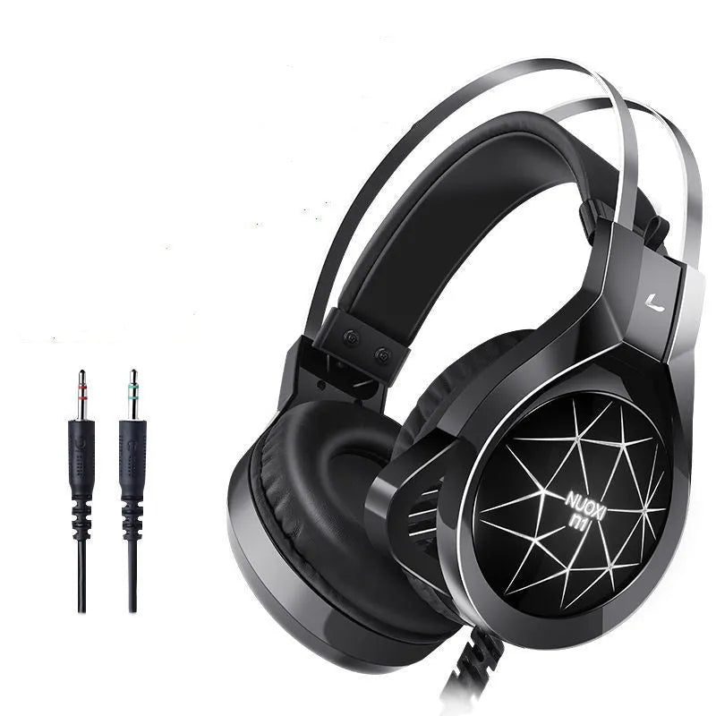 Wired gaming headset with microphone, memory foam ear cushions, and adjustable headband