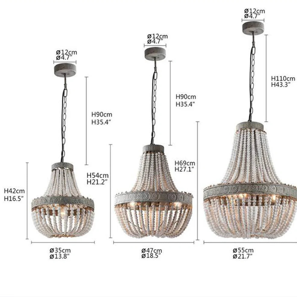 Distressed wooden bead chandelier with antique finish in retro American style for living room lighting