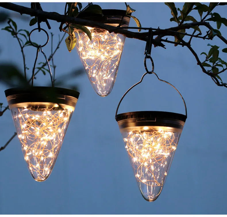 Solar conical starry sky garden light with IP65 waterproof rating, 130 x 150 mm, warm yellow LED output