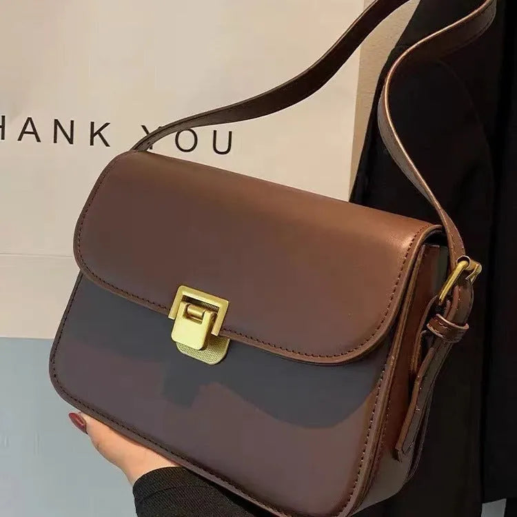 Women's soft PU one-shoulder underarm small square bag in a horizontal shape, shown in various colours.
