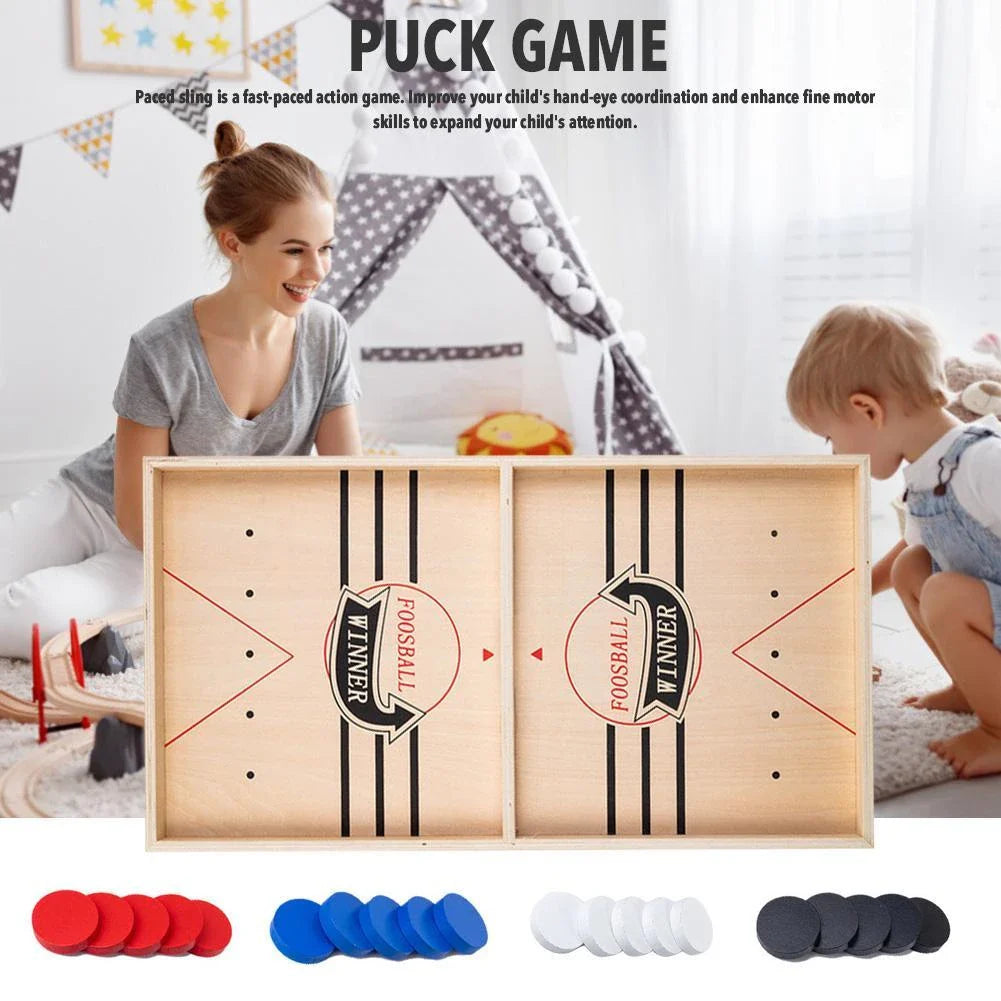 Wooden Puck Game Fast Sling for family interactive fun and child coordination development