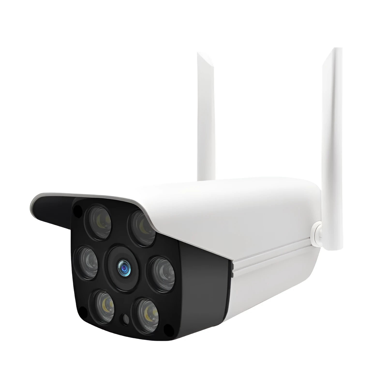 White outdoor smart security camera with infrared night vision capability up to 10 metres