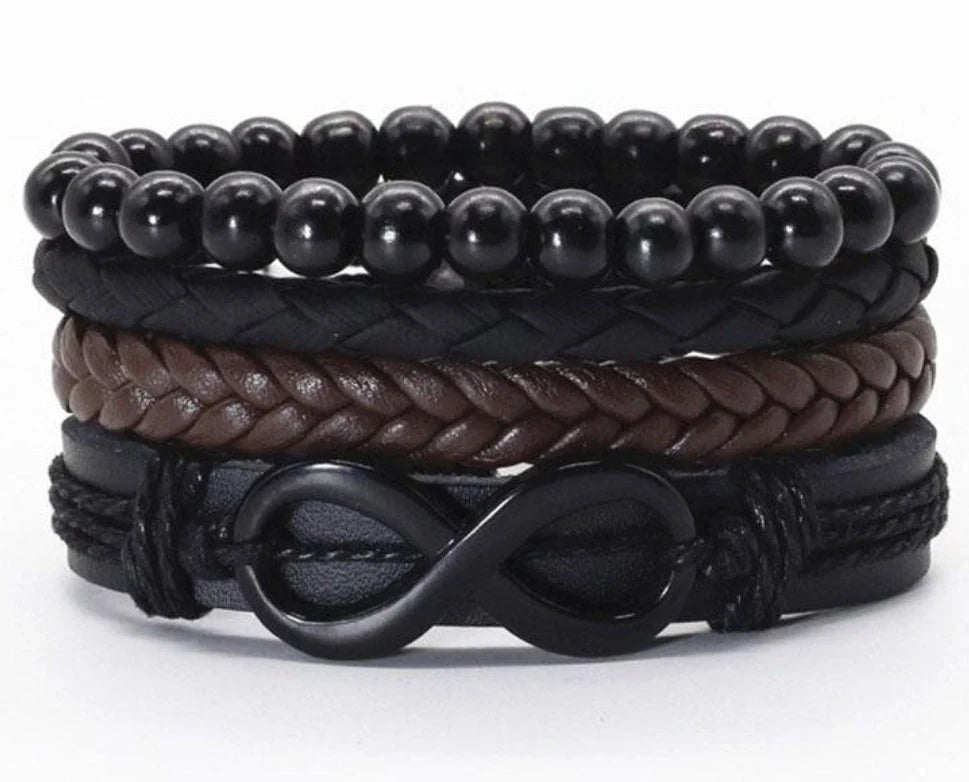 Men's genuine leather vintage braided bracelet with adjustable sliding knot