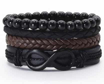 Men's genuine leather vintage braided bracelet with adjustable sliding knot